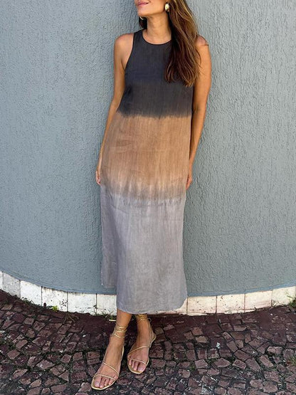 Casual Fit Summer Dress - Sleeveless Ombre Cotton Dress