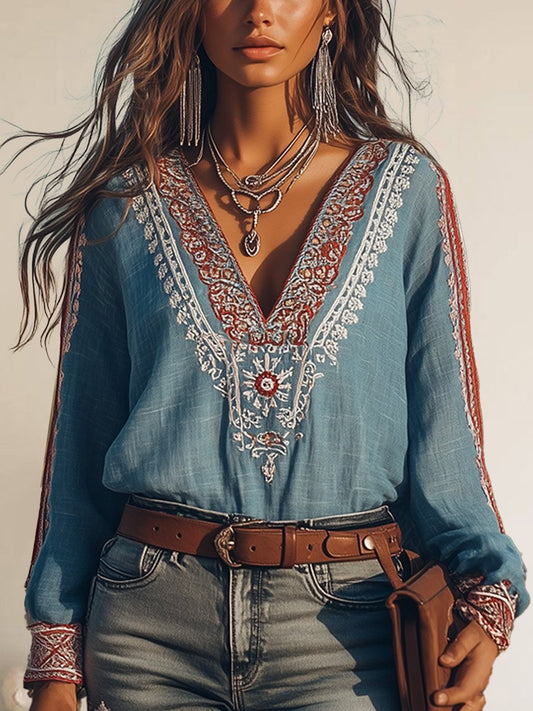 Chic Embroidered Relaxed Fit Cotton Shirt - ModishWorld