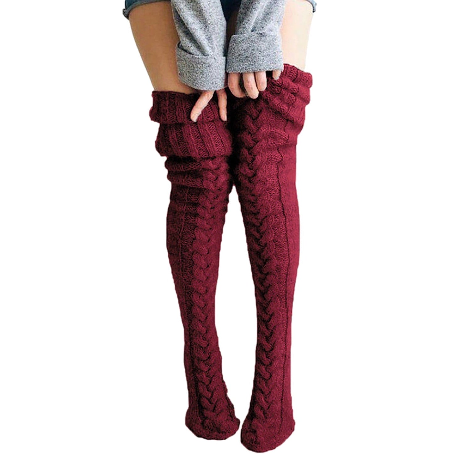 Tall Cable Knit Women's Socks with Cuffed Top