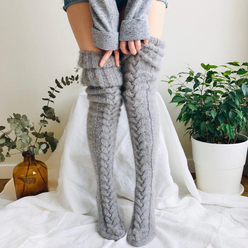 Warm Knee High Leg Warmers with Cable Knit - ModishWorld