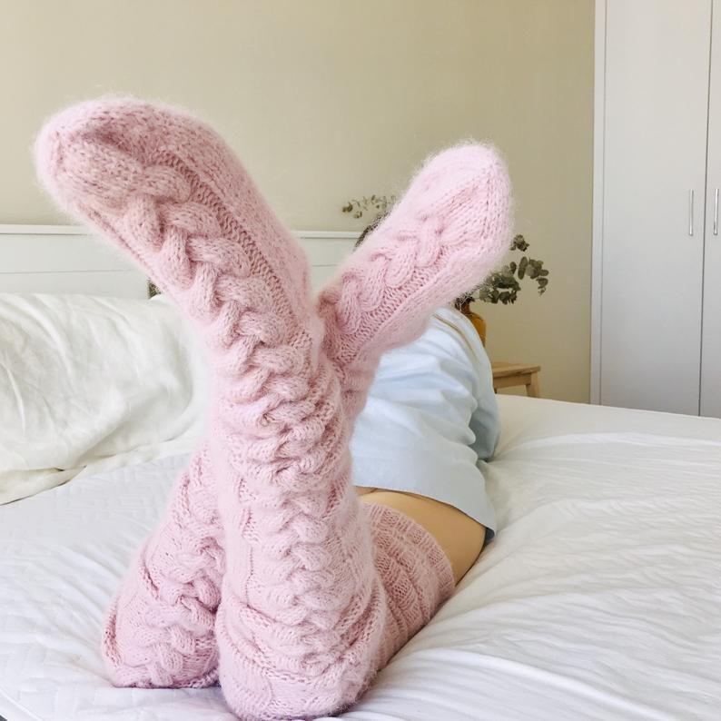 Warm Knee High Leg Warmers with Cable Knit