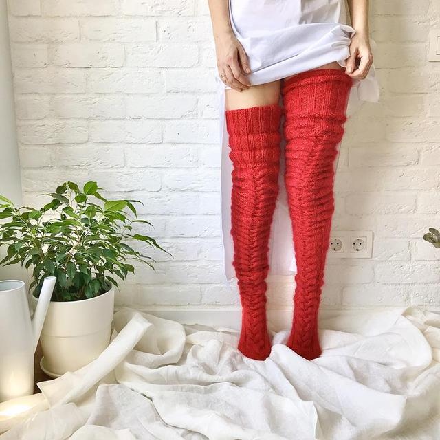 Tall Cable Knit Women's Socks with Cuffed Top
