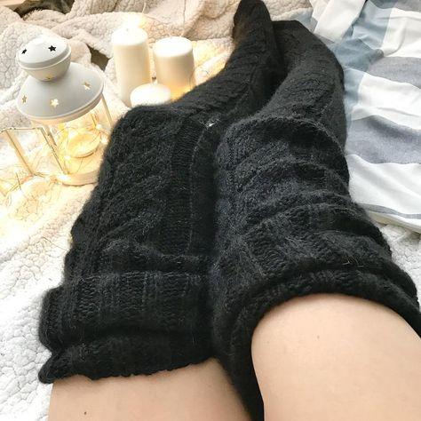 Tall Cable Knit Women's Socks with Cuffed Top