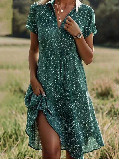 Casual Short Sleeve Button Front Dress - ModishWorld