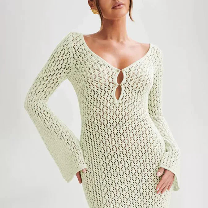 Elegant Long Sleeve Crochet Dress for Ladies