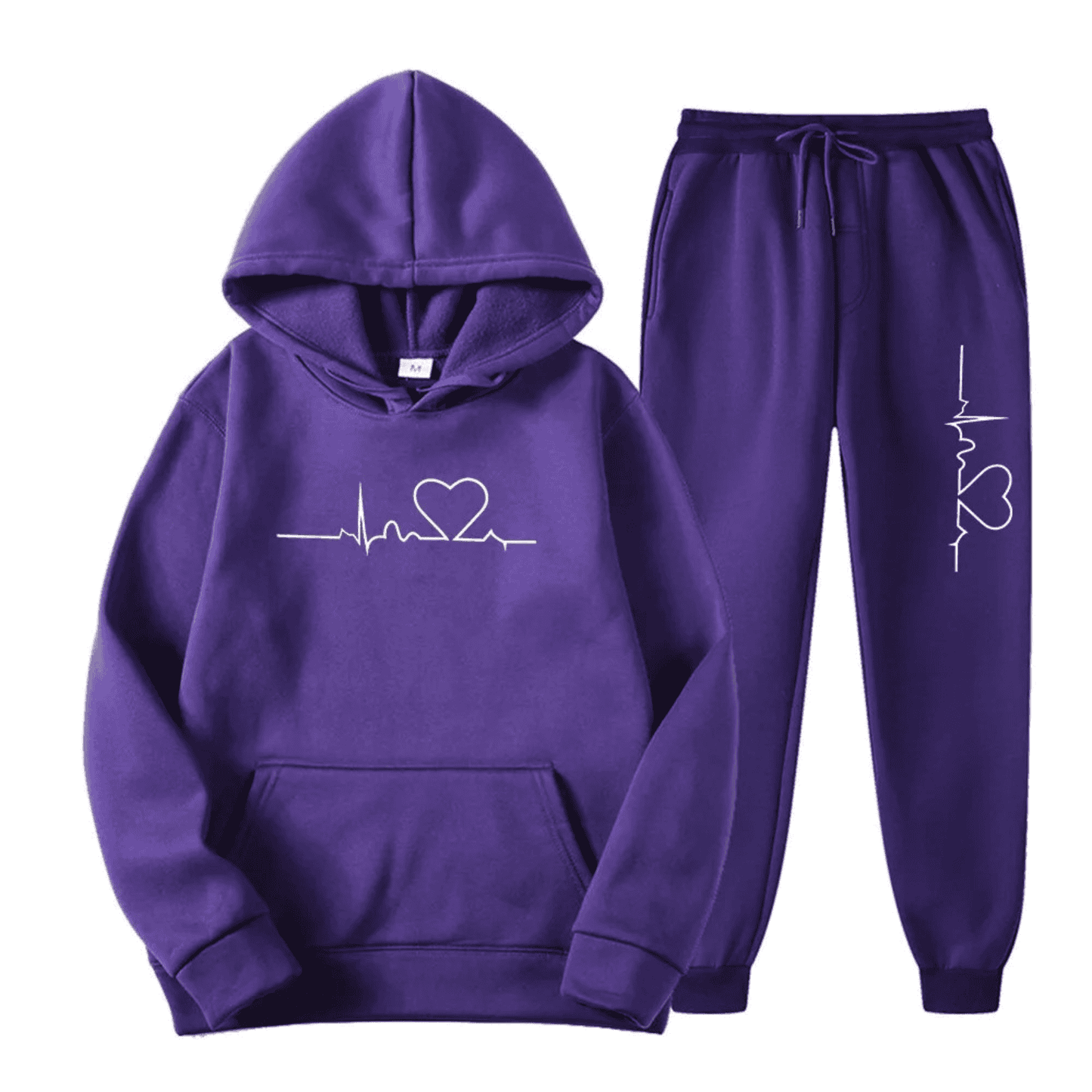 Cozy Heart Print Hoodie and Sweatpants Set