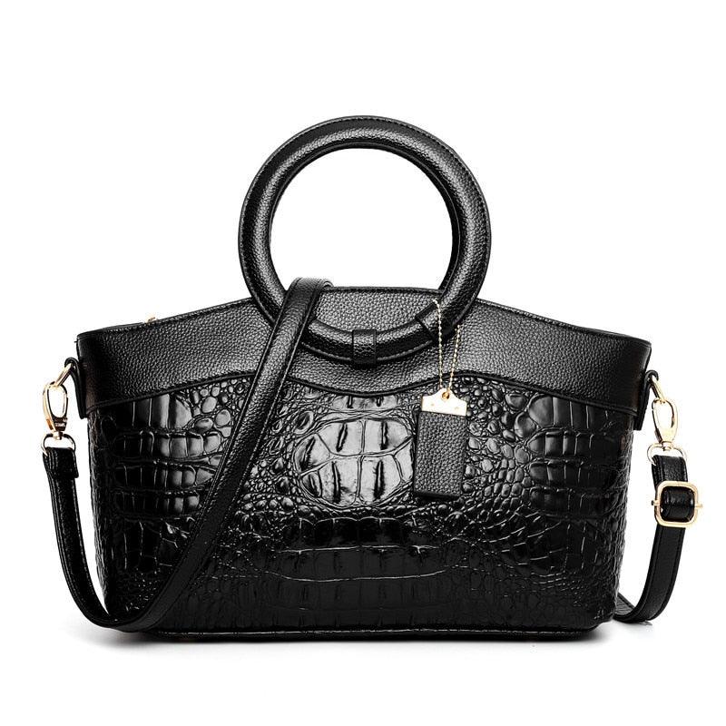 Premium Leather Tote Bag with Crocodile Pattern