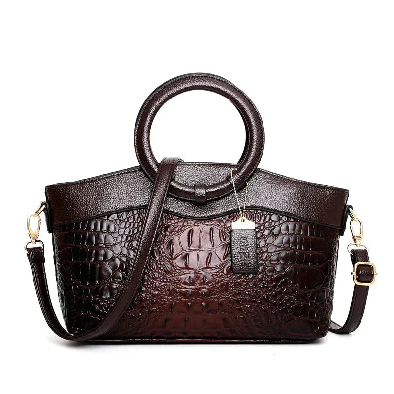 Premium Leather Tote Bag with Crocodile Pattern