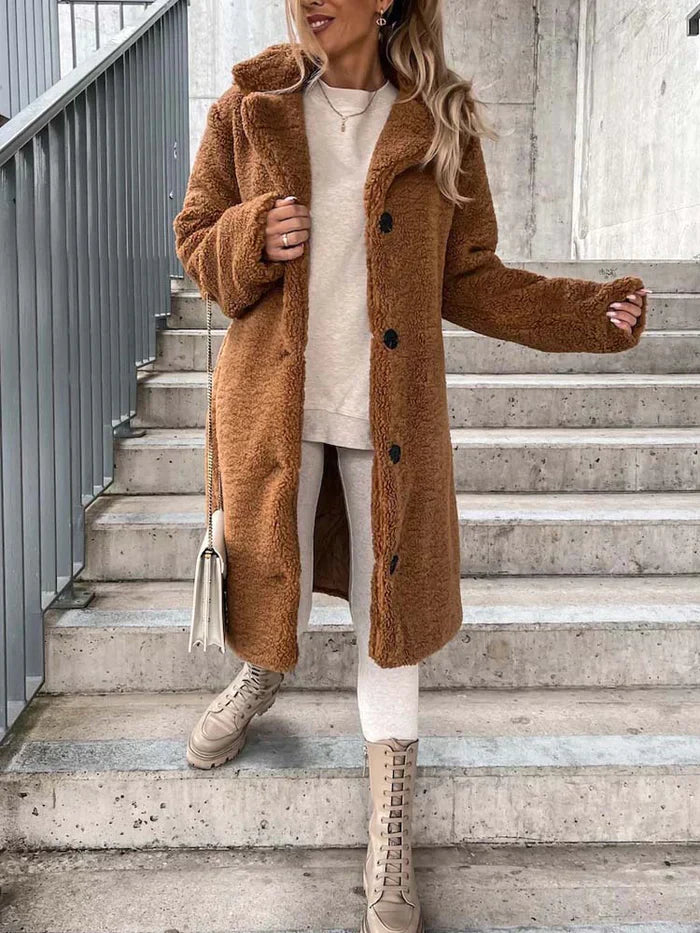 Soft Women's Coat with Simple Button Front