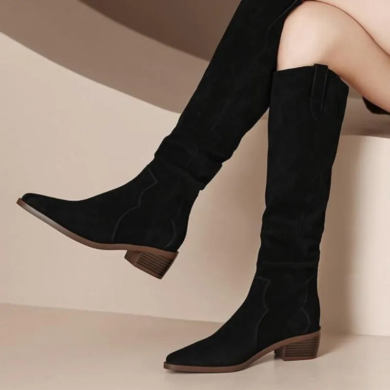 Comfortable Women's Tall Boots with Low Heel - ModishWorld