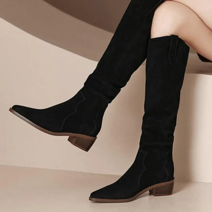Comfortable Women's Tall Boots with Low Heel - ModishWorld