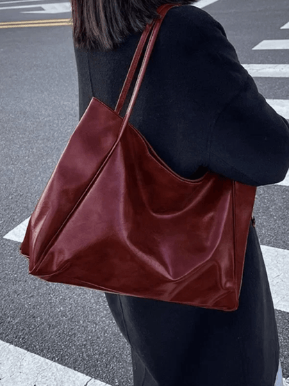 Big Leather Tote Shoulder Handbag - ModishWorld