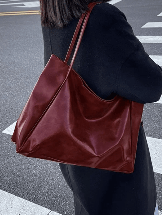 Big Leather Tote Shoulder Handbag - ModishWorld