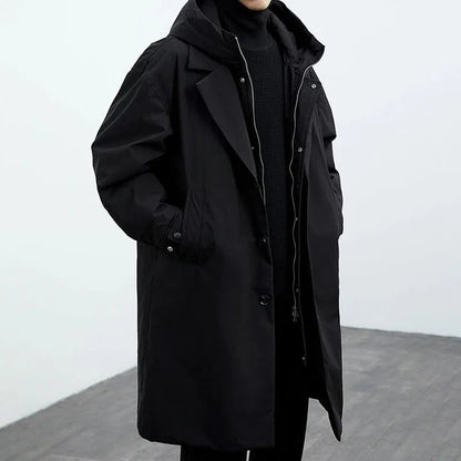 Waterproof Men's Parka with Detachable Hood and Zip Front