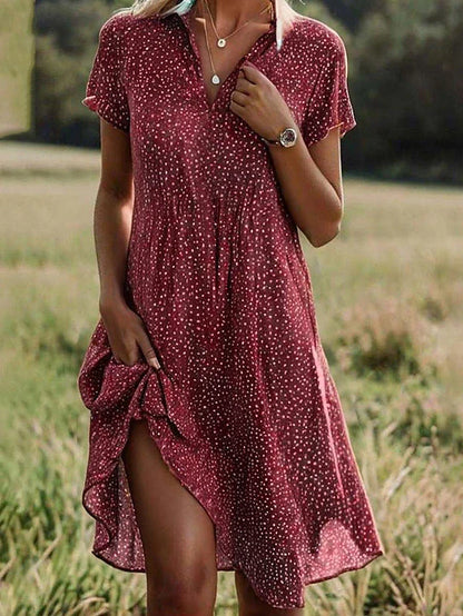 Casual Short Sleeve Button Front Dress