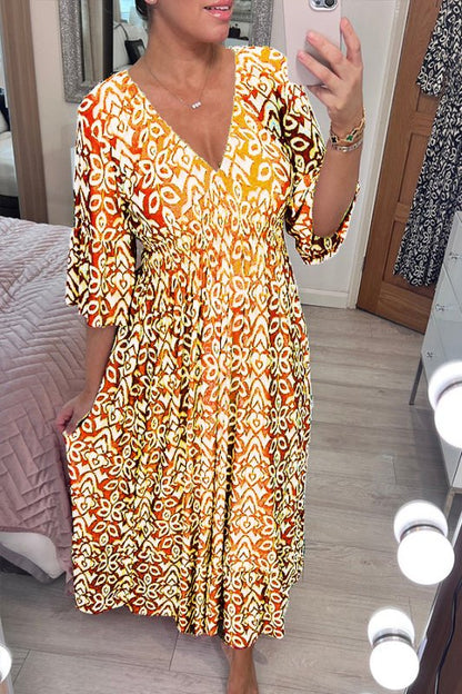 Fashionable V-Neck Printed Ladies Dress