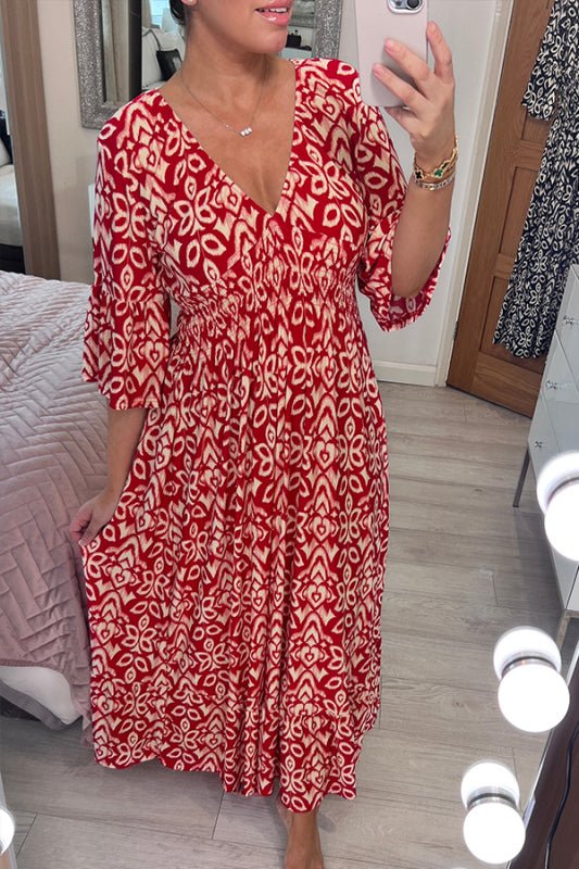 Fashionable V-Neck Printed Ladies Dress - ModishWorld