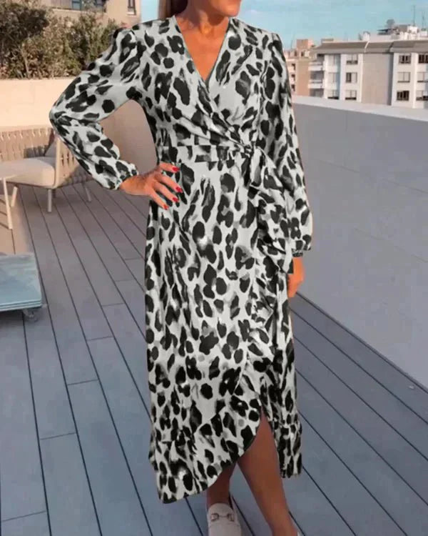 Fashionable Leopard Print Women's Wrap Dress