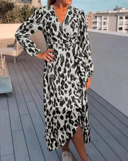 Fashionable Leopard Print Women's Wrap Dress