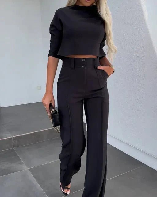 Comfortable Women's Crop Top and Pants Outfit Set - ModishWorld