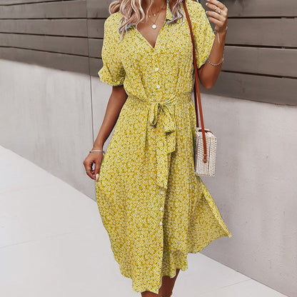 Elegant Flower Print Mid Length Dress