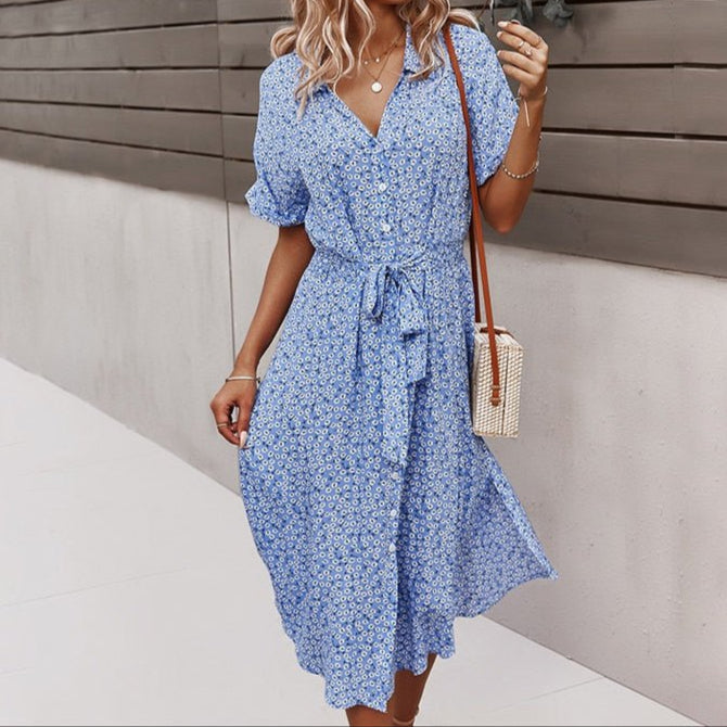 Elegant Flower Print Mid Length Dress - ModishWorld