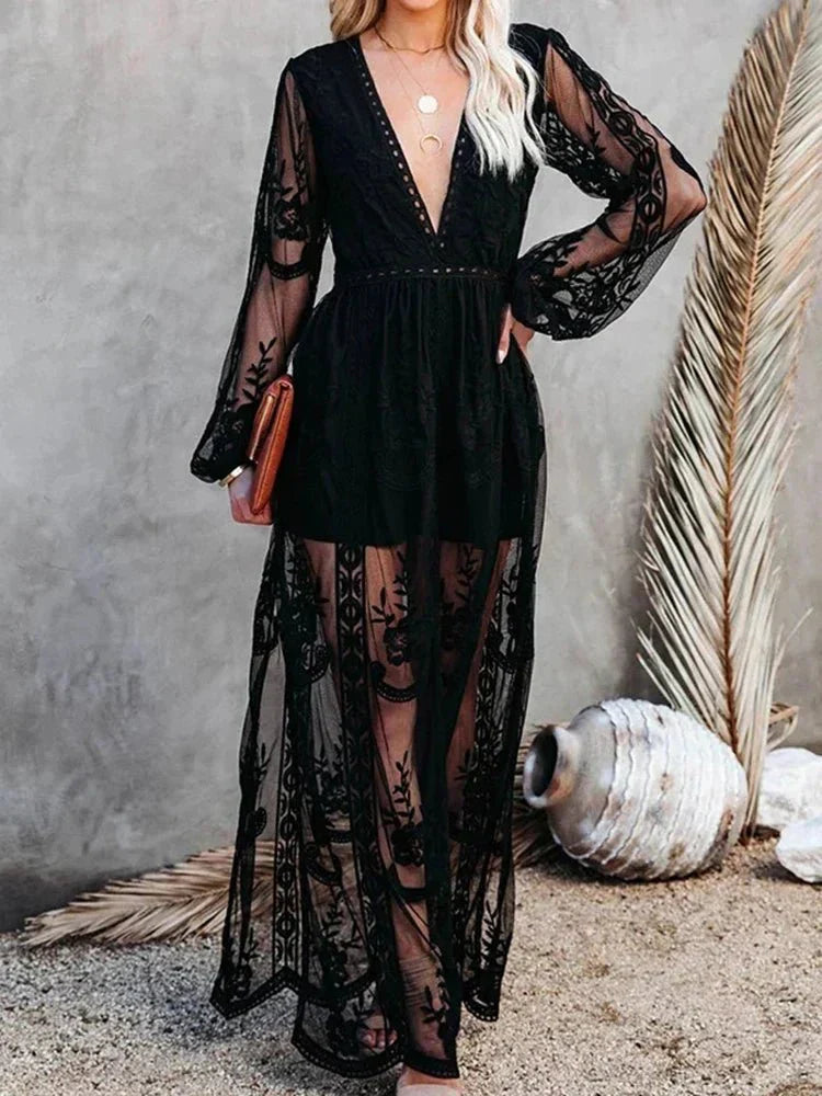 Beautiful Lace Detail Womens Evening Dress - ModishWorld