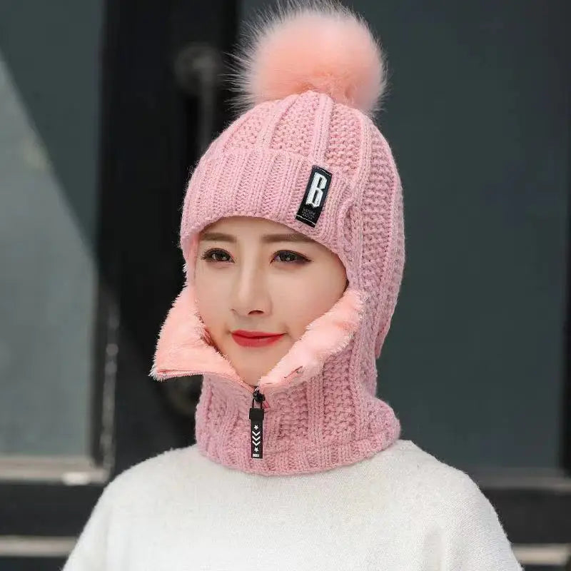Warm Women's Knit Beanie with Scarf