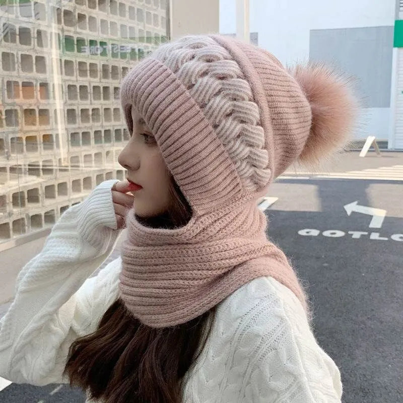 Warm Winter Beanie Scarf with Hood