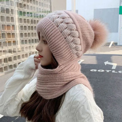Warm Winter Beanie Scarf with Hood