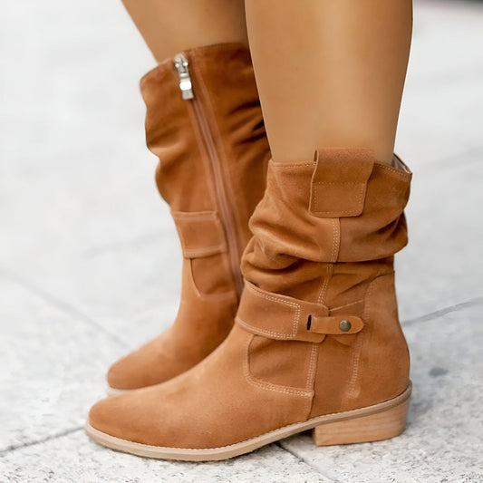 Women's Comfortable Low Ankle Boots with Zipper Detail - Modish World