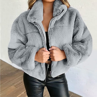 Warm Faux Fur Women's Winter Coat - High Neck Jacket