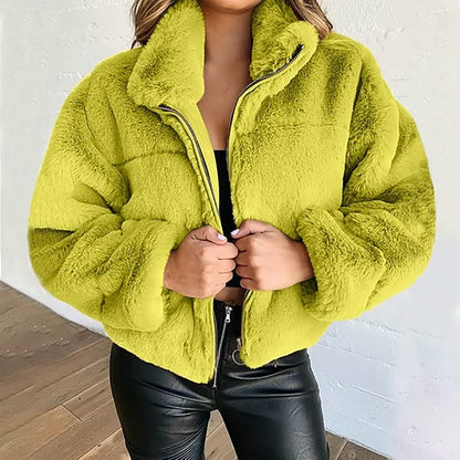 Warm Faux Fur Women's Winter Coat - High Neck Jacket