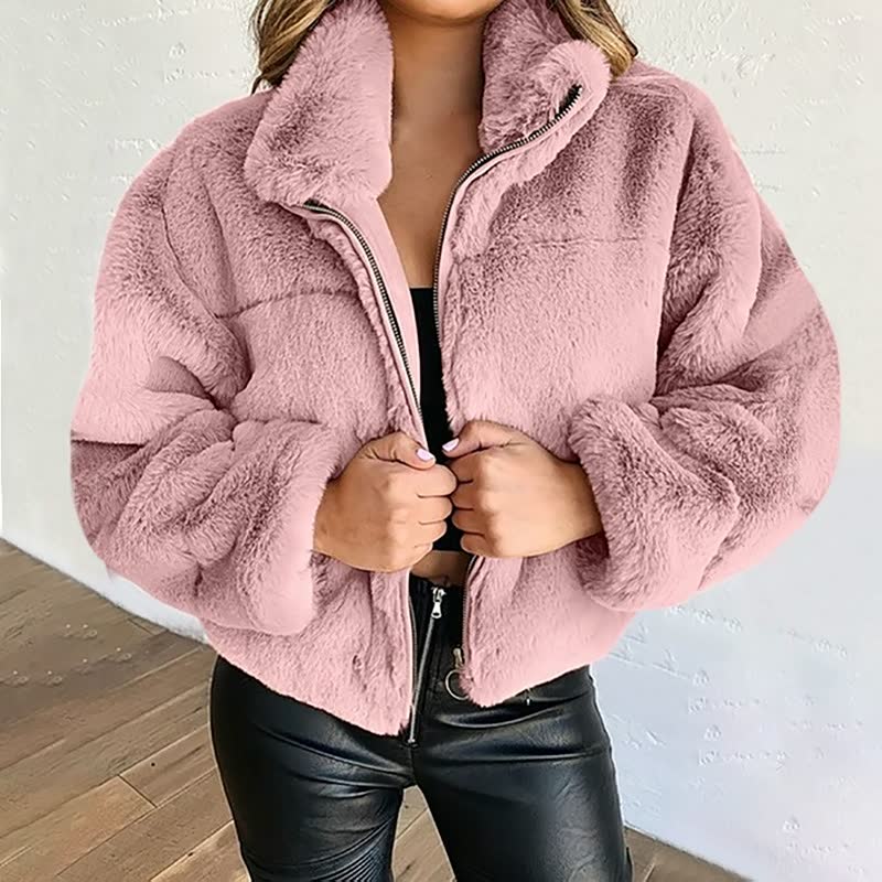 Warm Faux Fur Women's Winter Coat - High Neck Jacket - ModishWorld