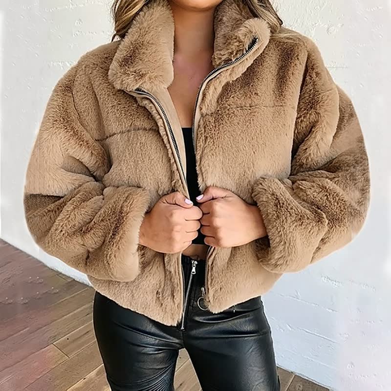 Warm Faux Fur Women's Winter Coat - High Neck Jacket