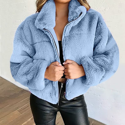 Warm Faux Fur Women's Winter Coat - High Neck Jacket