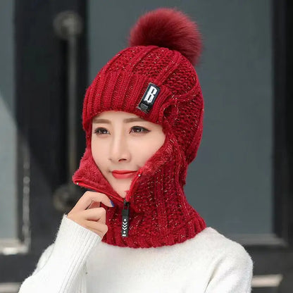 Warm Women's Knit Beanie with Scarf - ModishWorld