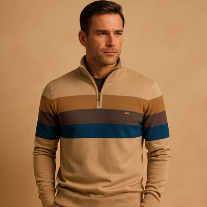 Classic Mens Zip Up Stripe Sweater