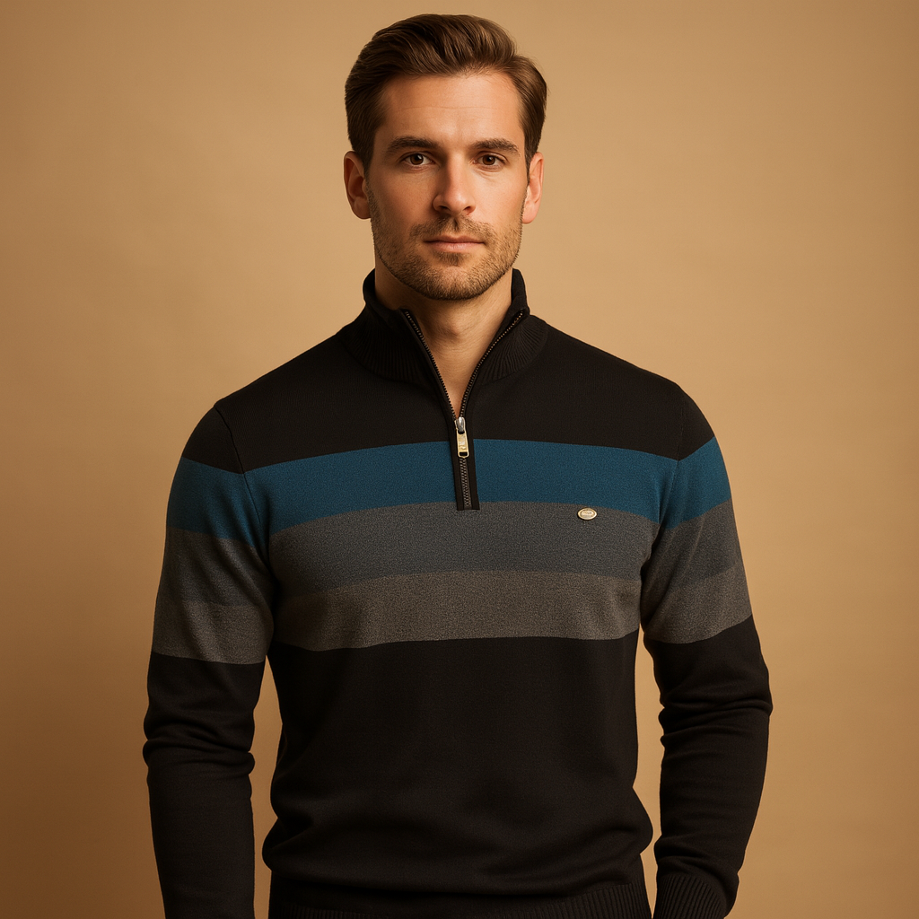 Classic Mens Zip Up Stripe Sweater