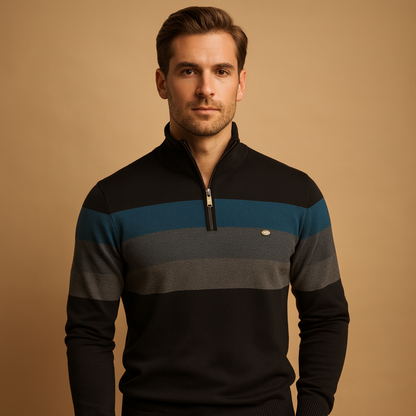 Classic Mens Zip Up Stripe Sweater