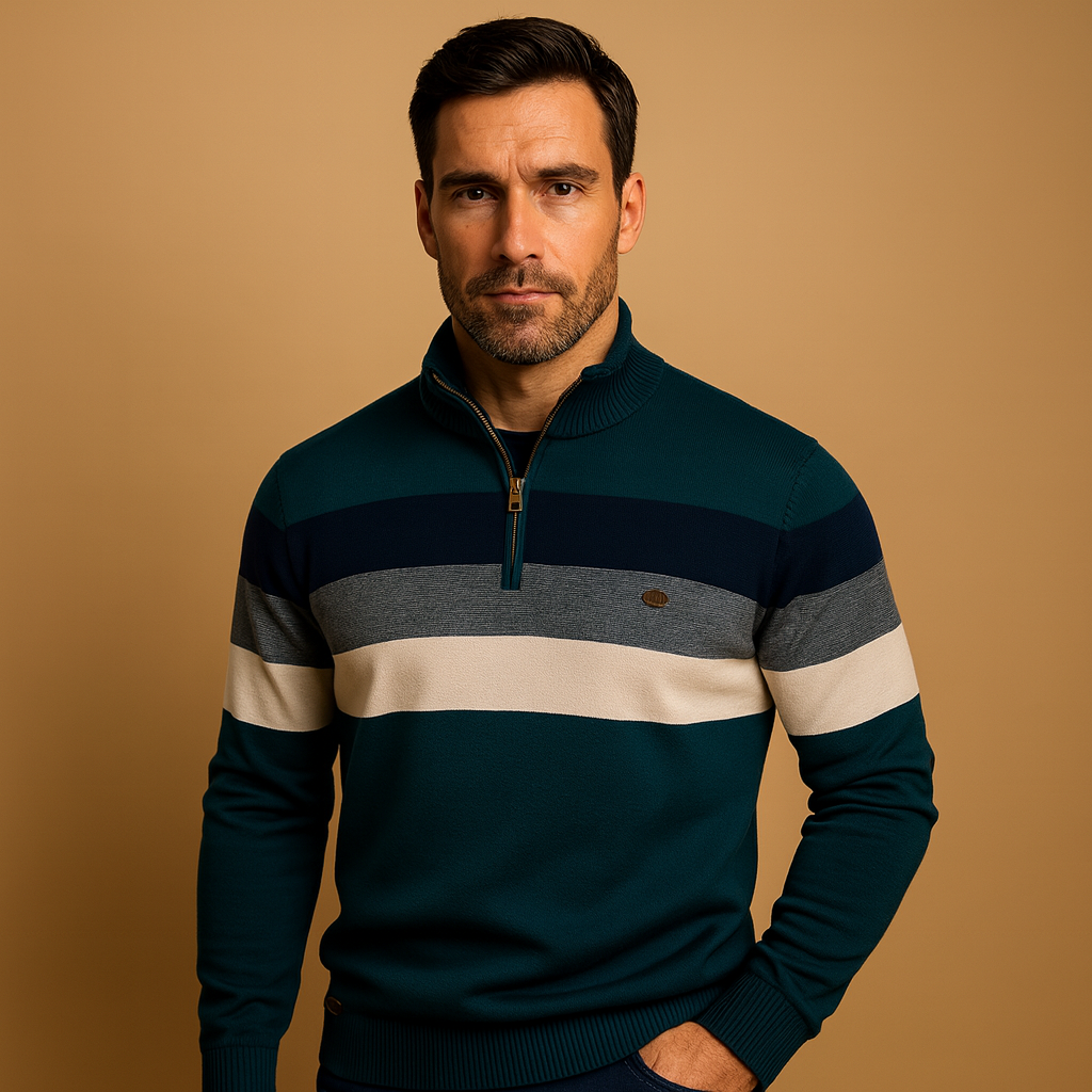 Classic Mens Zip Up Stripe Sweater - ModishWorld
