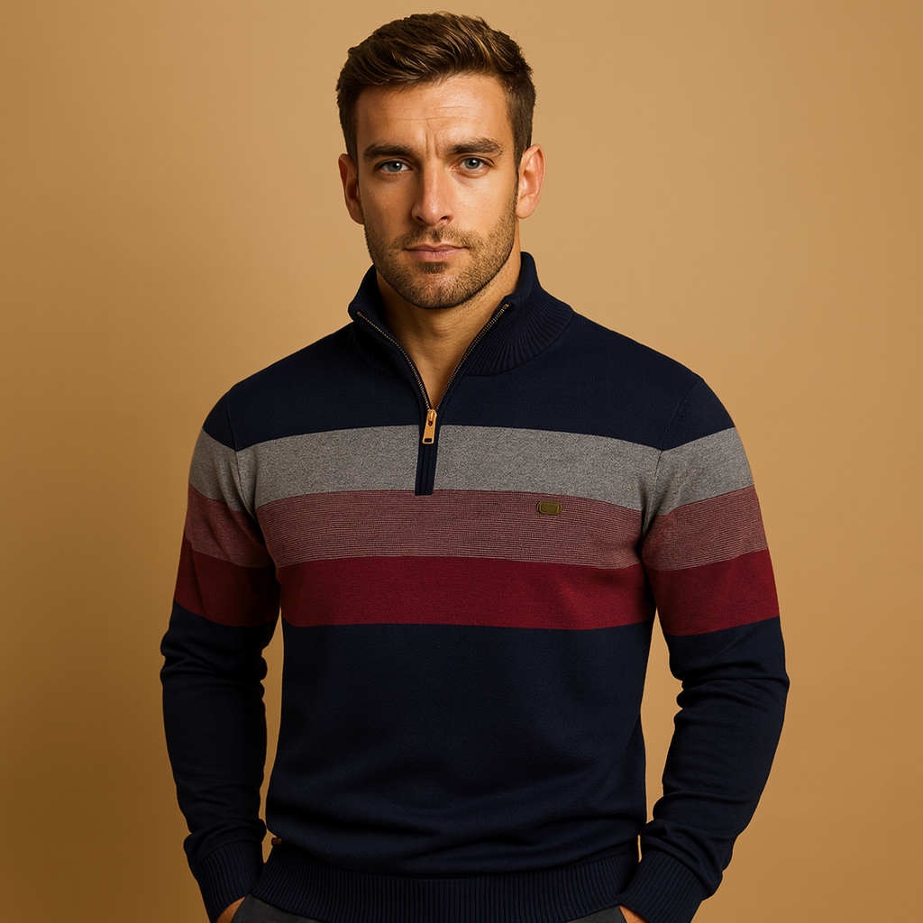 Classic Mens Zip Up Stripe Sweater