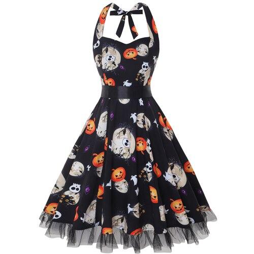 Spooky Halloween Party Dress - Skull Rockabilly Midi - ModishWorld