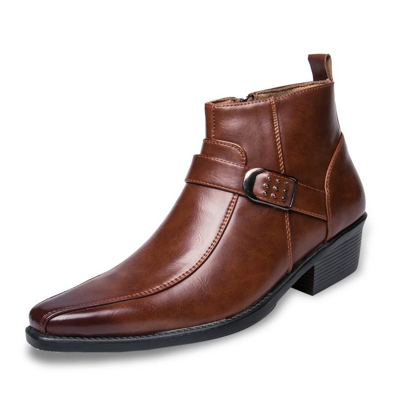 Men's Low Heel Ankle Boots with Buckle Strap - ModishWorld