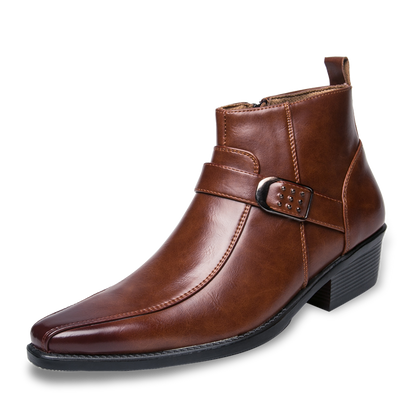 Men's Low Heel Ankle Boots with Buckle Strap - ModishWorld
