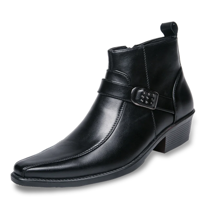 Men's Low Heel Ankle Boots with Buckle Strap