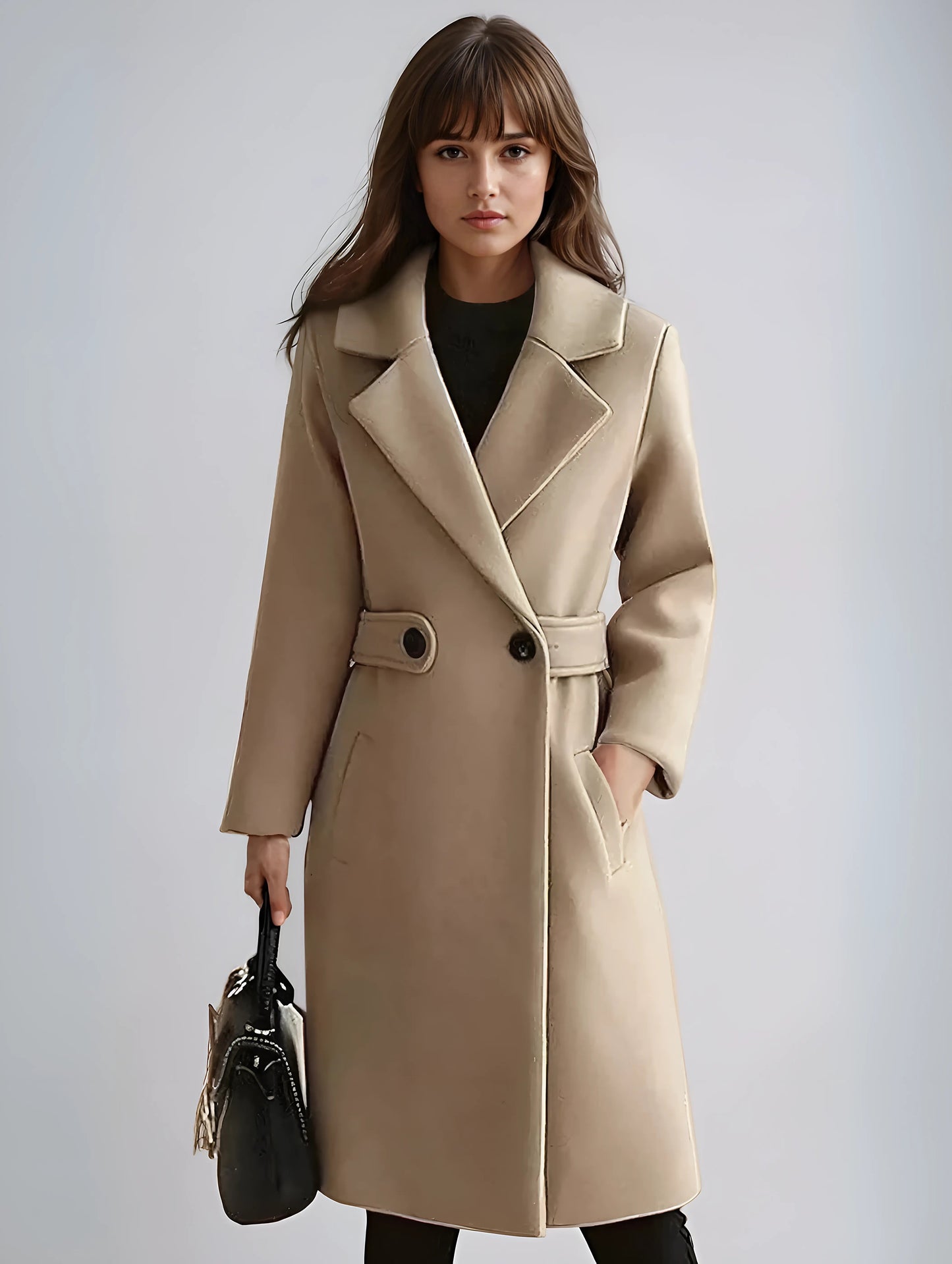 Classic Women's Trench Coat with Waist Belt - ModishWorld