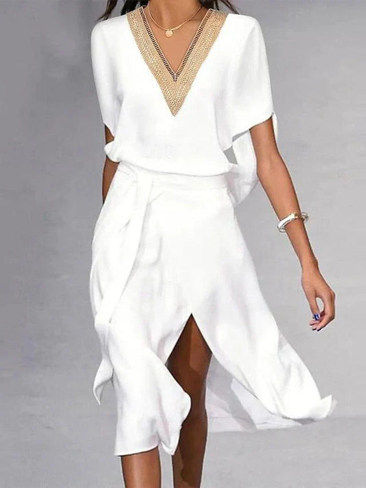 Classic White Midi Dress for Women - Simple Chic Style - ModishWorld