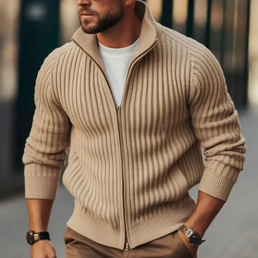 Warm Men's Zip Front Cardigan Sweater - ModishWorld