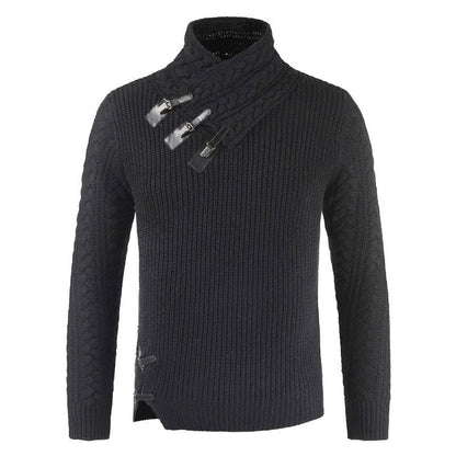 Men's Crew Neck Sweater with Button Fastening